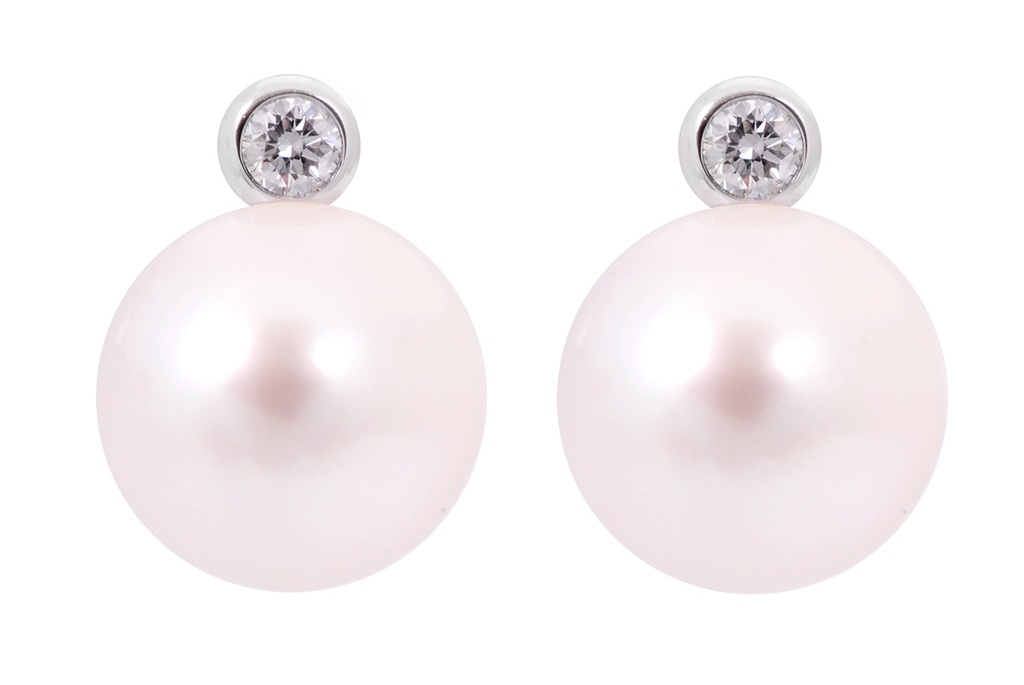 Aretes PERLA-AKOYA/6mm DIAMANTE-0.04Ct 1.3gr 18K