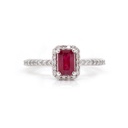 Anillo Frame “HALO SQUARE“ - RUBÍ/Talla-Esmeralda 0.51ct 34-DIAMANTES 0.21ct GVS 2.72gr ORO BLANCO 18K