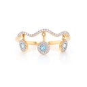ANILLO TORMENTA 3-TOPACIOS SWISS BLUE 0.16ct DIAMANTES-0.12ct GVS 1.8gr. ORO AMARILLO 18K