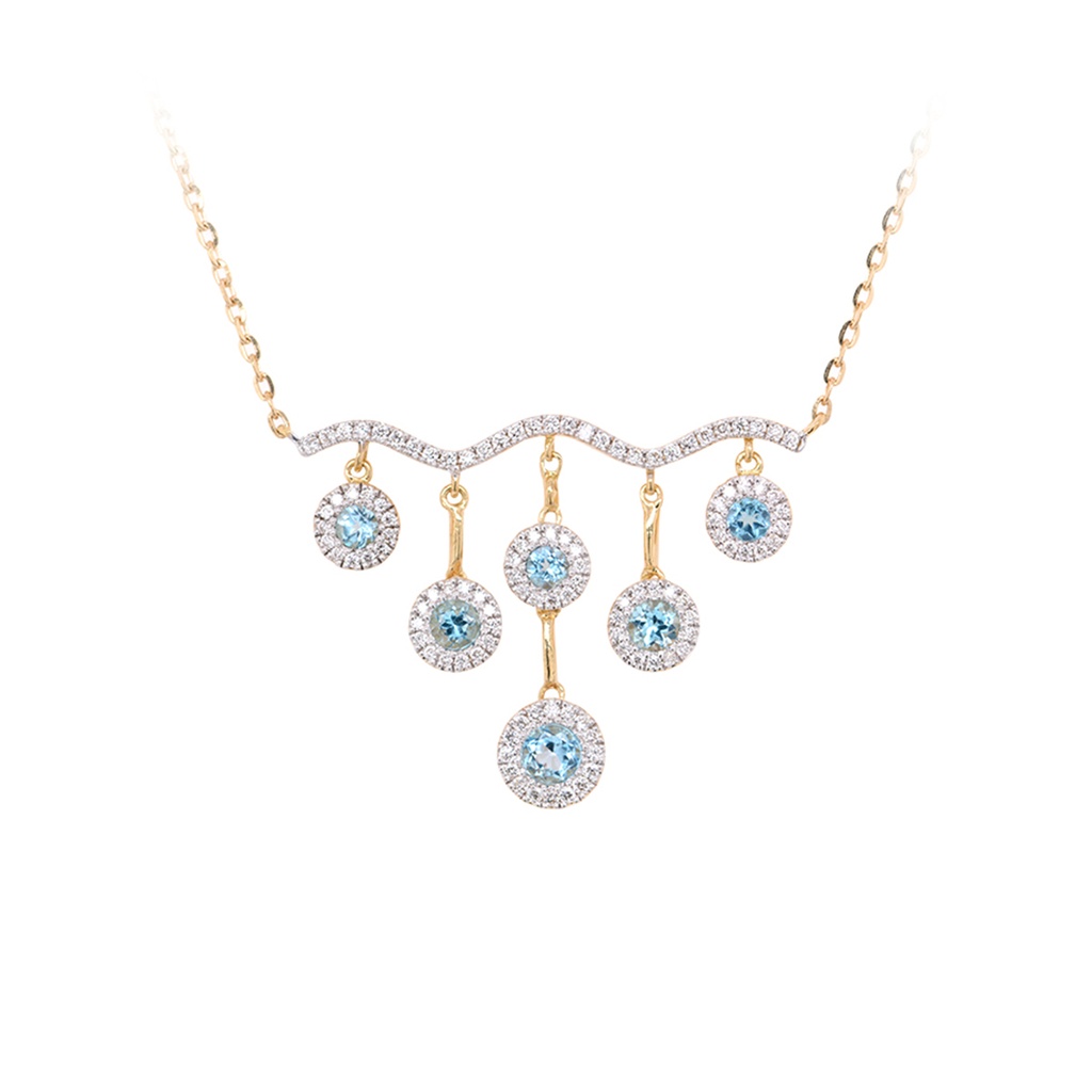 GARGANTILLA TORMENTA 6-TOPACIOS SWISS BLUE-0.47ct DIAMANTES-0.21ct GVS 2.8gr. 40/45cm ORO AMARILLO 18K