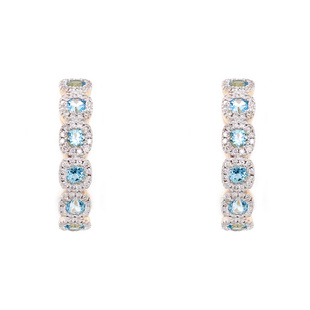 ARRACADAS TORMENTA 12-TOPACIOS SWISS BLUE-0.90ct DIAMANTES-0.34ct GVS 6.1gr. ORO AMARILLO 18K