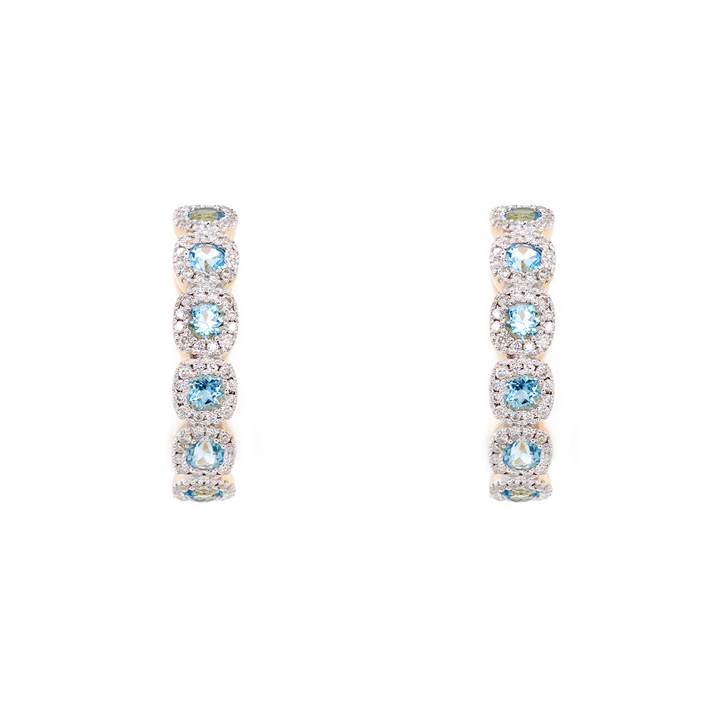 ARRACADAS TORMENTA 12-TOPACIOS SWISS BLUE-0.90ct DIAMANTES-0.34ct GVS 6.1gr. ORO AMARILLO 18K