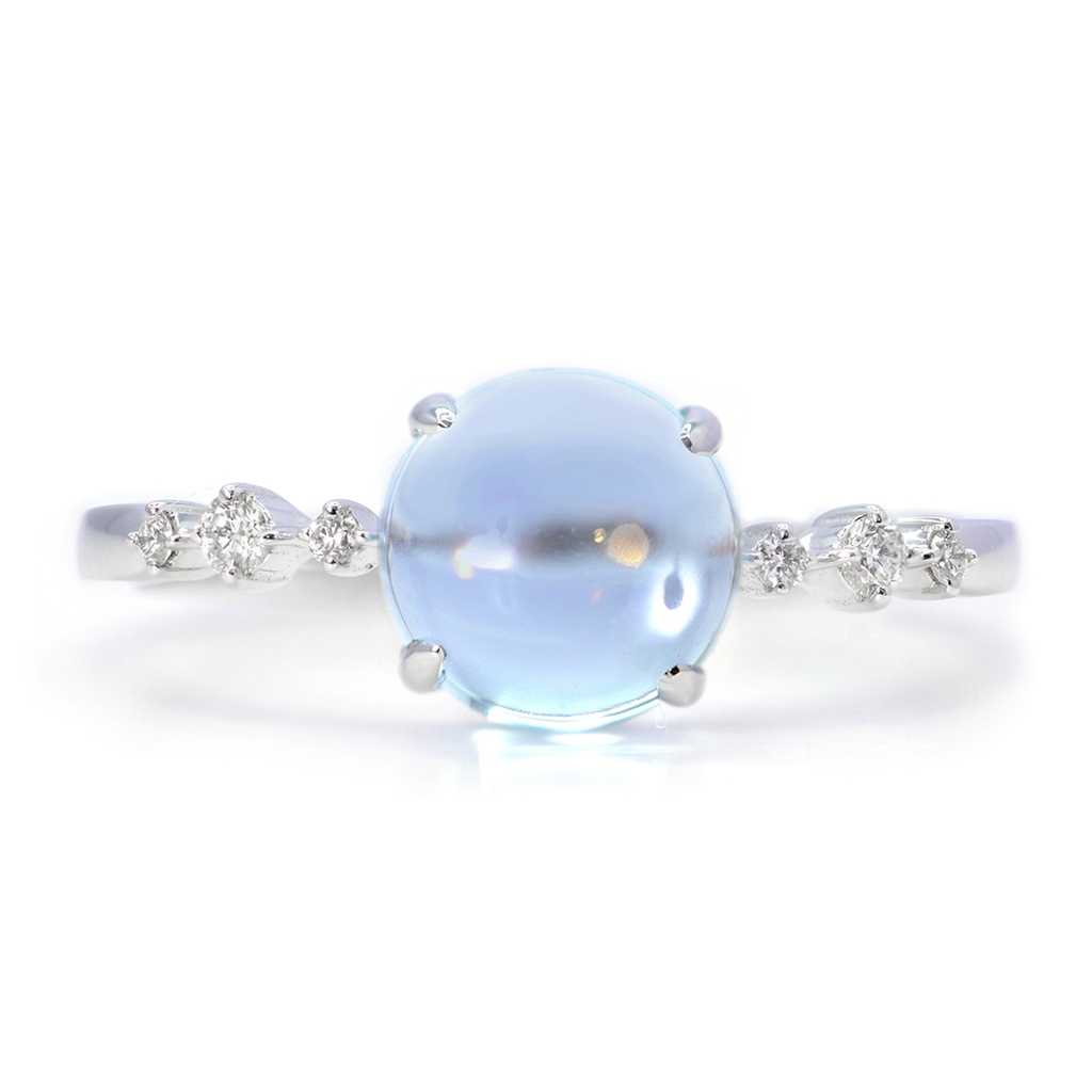 Anillo WATER  Topacio Azul-SKY 2.21Ct-Cabujón Diamantes-0.06Ct 18KW