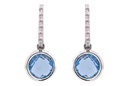 Aretes Bezel “ROUND“ - TOPACIO AZUL DIAMANTES-0.105ct HSI 4.04gr. ORO BLANCO 18K