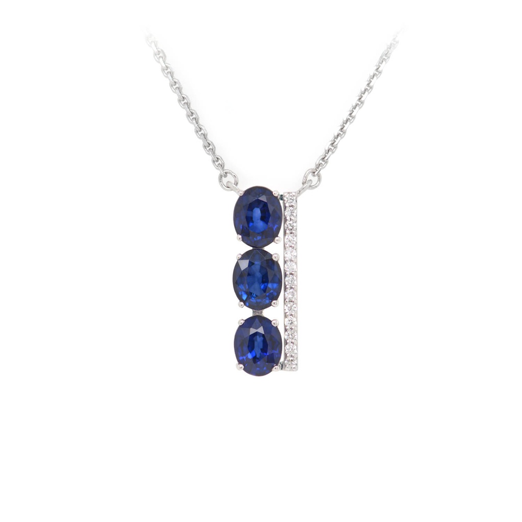GARGANTILLA "PATH" 3-ZAFIROS/Oval 1.12ct 13-DIAMANTES 0.06ct GVS, 3.17gr. 42cm. ORO BLANCO 18K