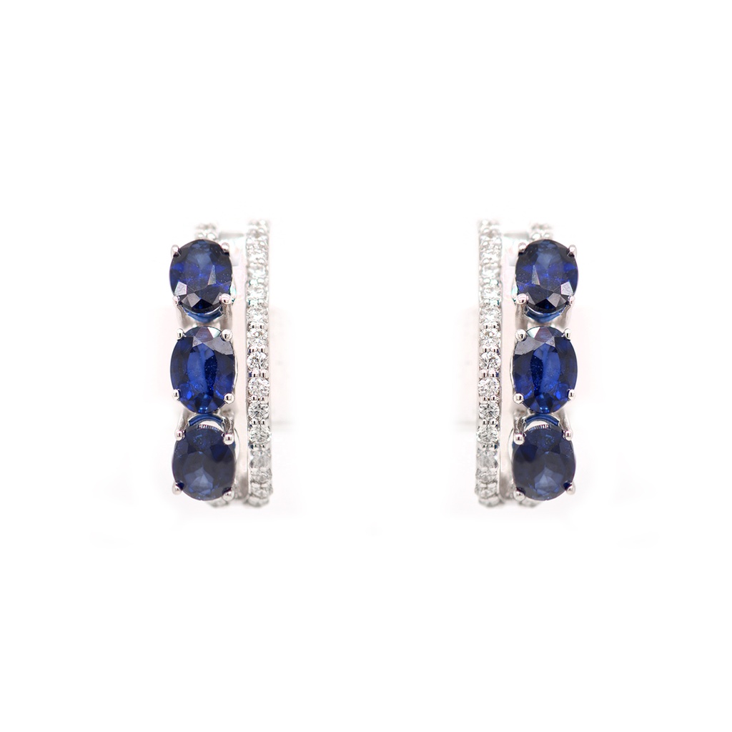 ARETES “PATH“ 6-ZAFIROS/Oval 1.30ct 42-DIAMANTES 0.19ct GVS 3.54gr. ORO BLANCO 18K