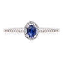 Anillo Frame "HALO OVAL" - ZAFIRO/Oval 0.80ct 30-DIAMANTES 0.20ct GVS 3.5gr ORO BLANCO 18K
