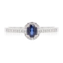 Anillo Frame "HALO OVAL" - ZAFIRO/Oval 0.24ct 32-DIAMANTES 0.12ct GVS 2.2gr ORO BLANCO 18K