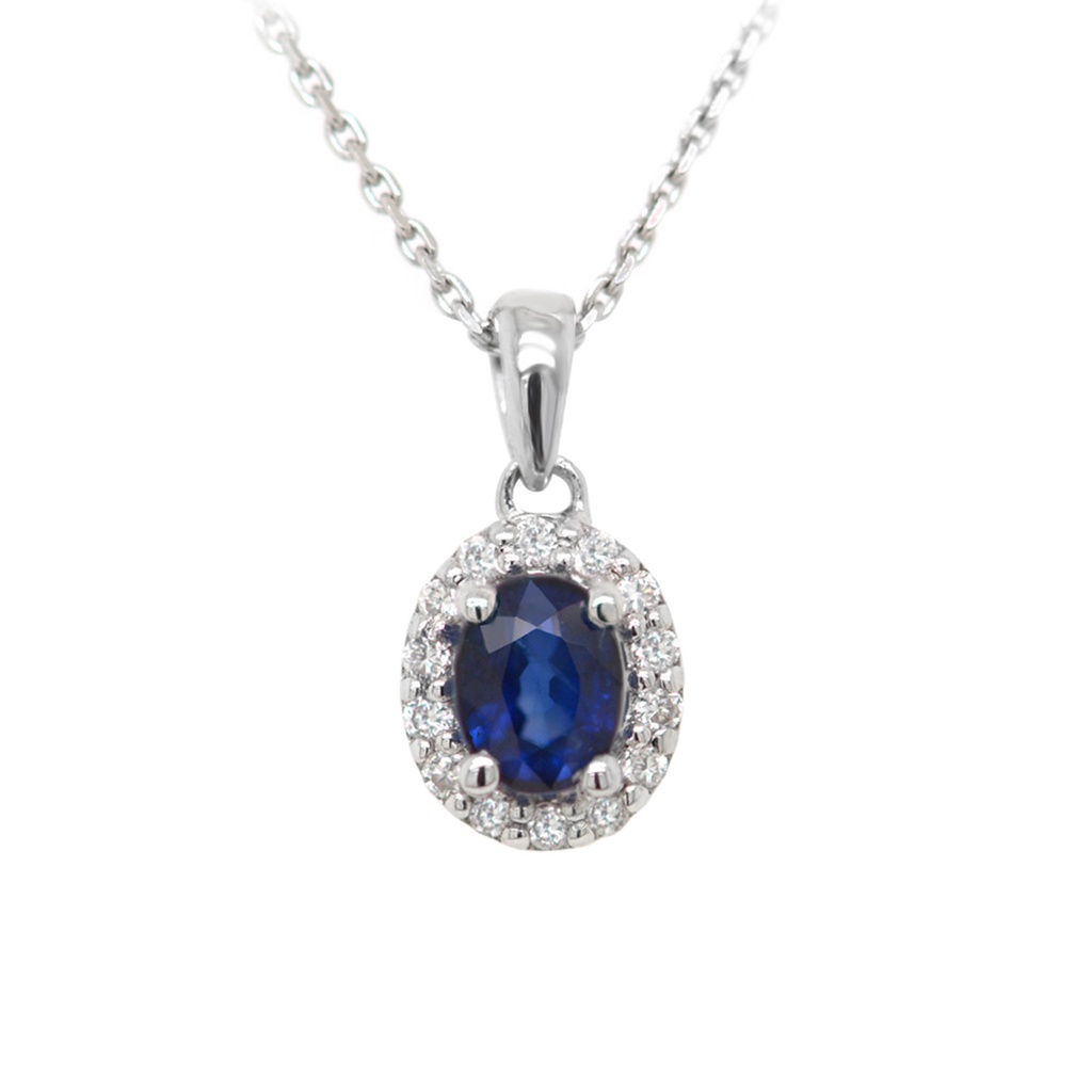Gargantilla Frame “HALO OVAL“ - ZAFIRO/Oval 0.25ct 14-DIAMANTES 0.06ct 1.7gr 42cm ORO BLANCO 18K