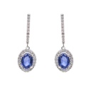 Aretes Frame “HALO OVAL“ - 2-ZAFIROS/Oval 1.87ct 52-DIAMANTES 0.27ct 4.20gr ORO BLANCO 18K