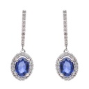Aretes Frame “HALO OVAL“ - 2-ZAFIROS/Oval 1.87ct 52-DIAMANTES 0.27ct 4.20gr ORO BLANCO 18K