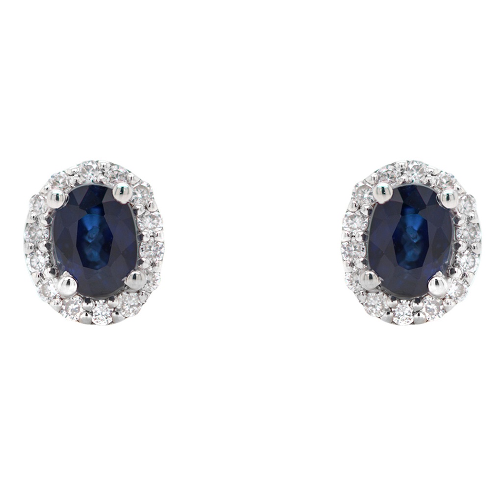Aretes Frame “HALO OVAL“ - 2-ZAFIROS/Oval 0.43ct 28-DIAMANTES 0.13ct 1.67gr ORO BLANCO 18K