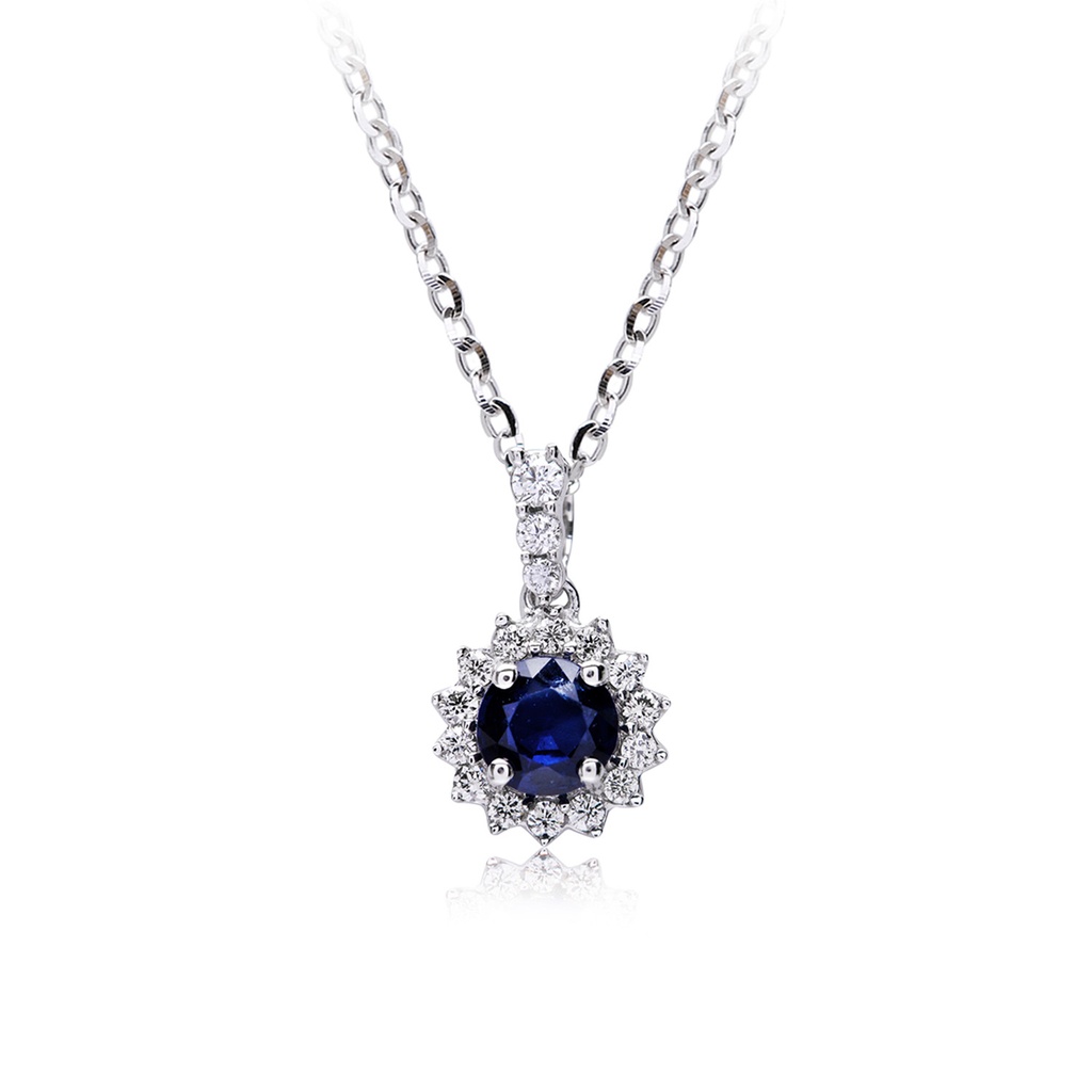 Gargantilla c/Dije ZAFIRO-4MM Diamantes-0.10Ct VSG +CAD 18KW