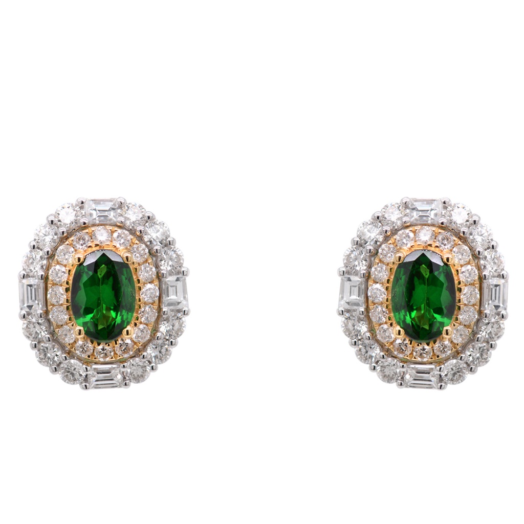 ARETES TSAVORITA-1.38ct BBG173P GVS 5.0gr. ORO BLANCO/AMARILLO 18K
