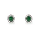 Aretes Frame "HALO OVAL" - 2-ESMERALDAS/Oval 0.30ct 28-DIAMANTES 0.12ct 1.6gr ORO BLANCO 18K
